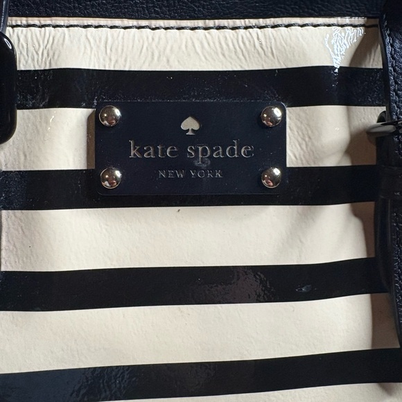 Kate Spade New York Black & Cream Striped Satchel Tote Bag w/ Dust - Picture 8 of 9